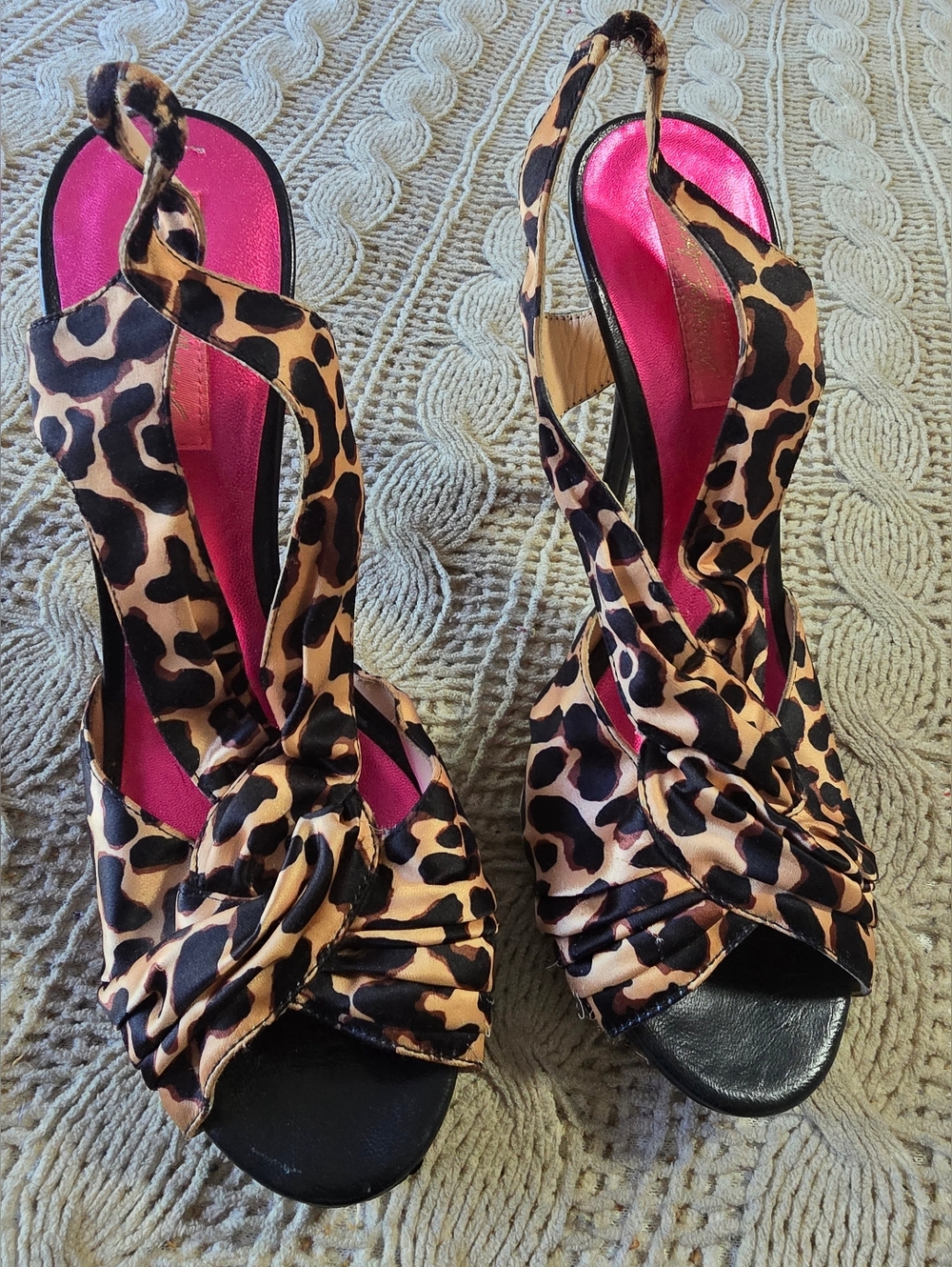 Betsey Johnson Fun and Flirty Leopard Print Slingback High Heel Sandals